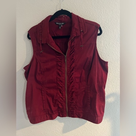 NWOT, Baccini denim vest, maroon, burgundy, sleeveless, zipper - Picture 1 of 3